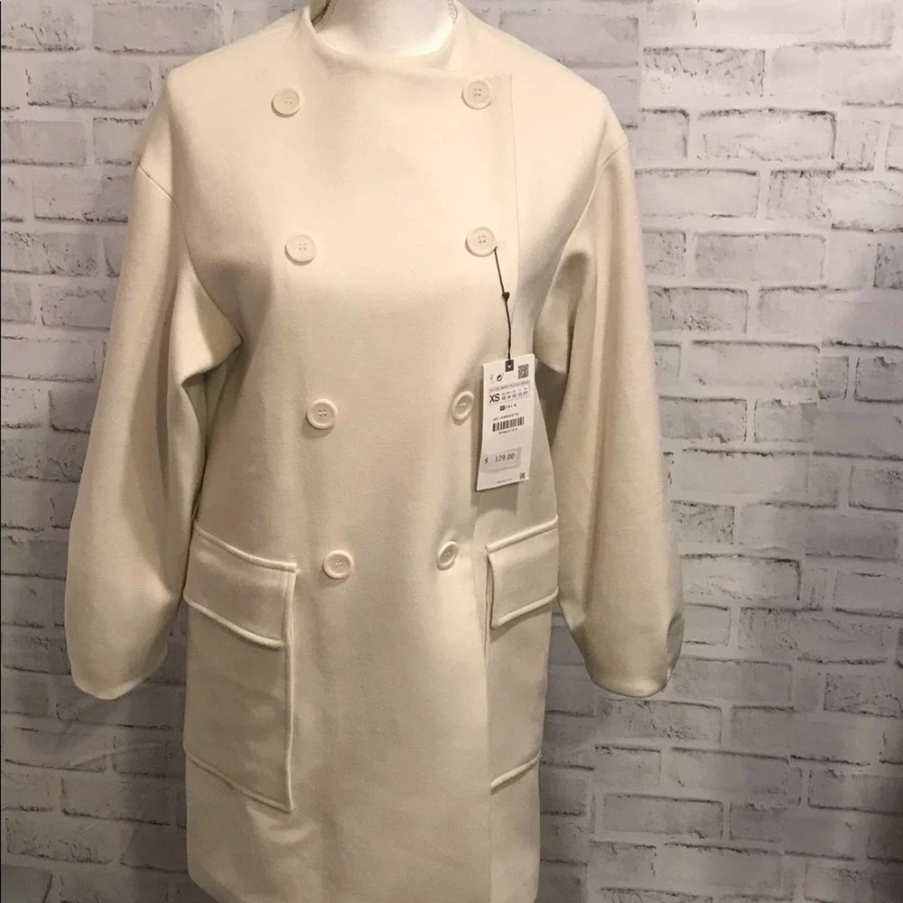 NWT Zara Double Breasted Coat Winter White - Picture 10 of 15